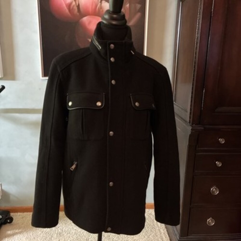 Cole Haan Wool Blend Jacket Melton Trucker Stand-Up Collar Heavy Men's Sz S A377